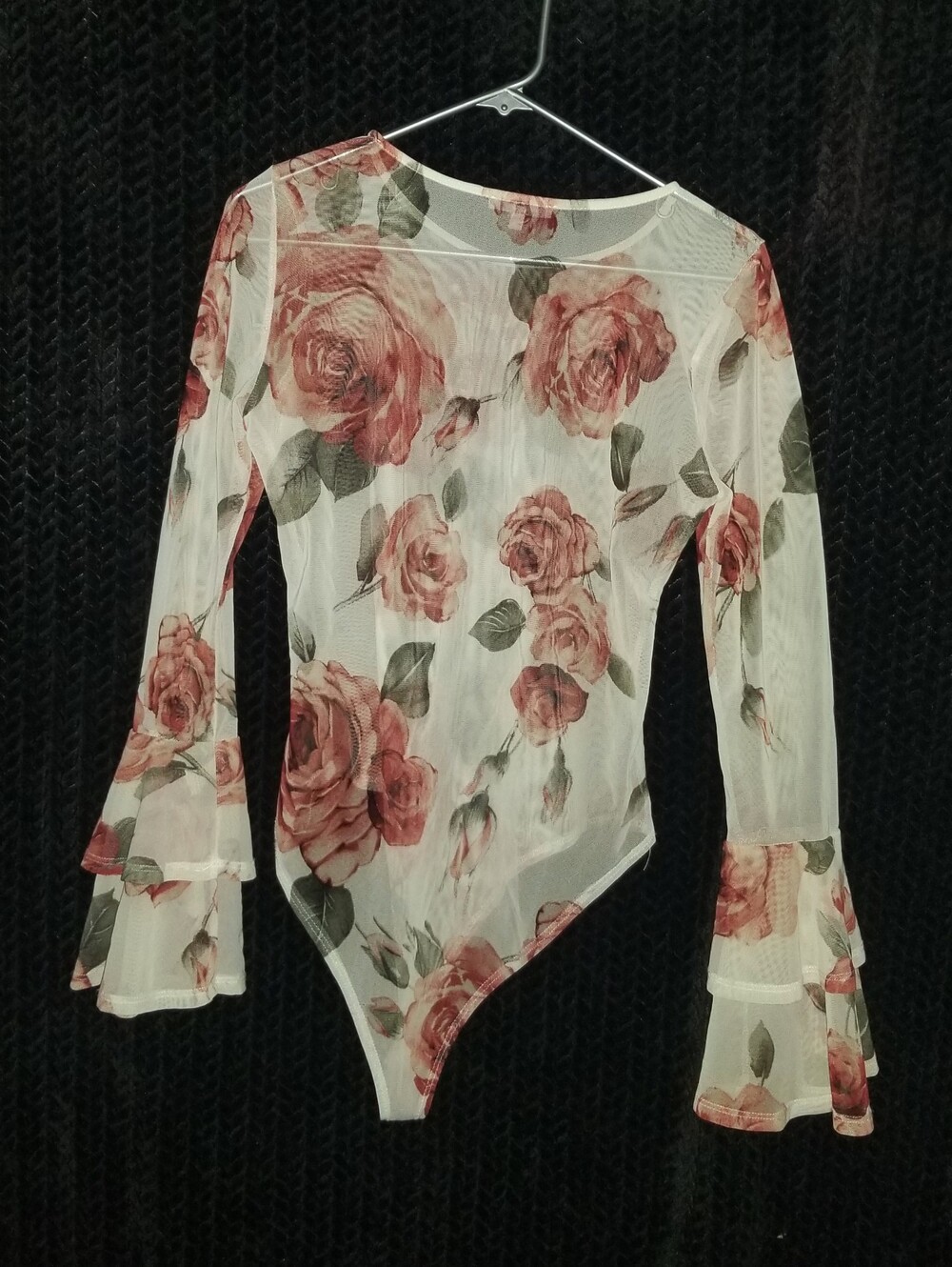 Women's Charlotte Russe White Sheer Mesh Long-Sleeve Bodysuit Large  - Picture 3 of 3